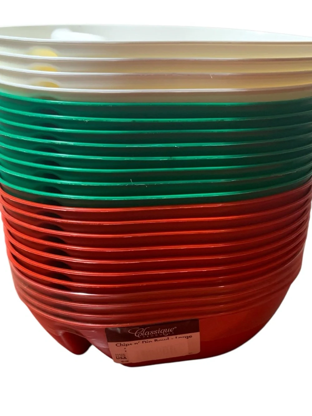 Lot 23 Classique Products Plastic Chips N Dip Bowls Large Divided Red GreenWhite